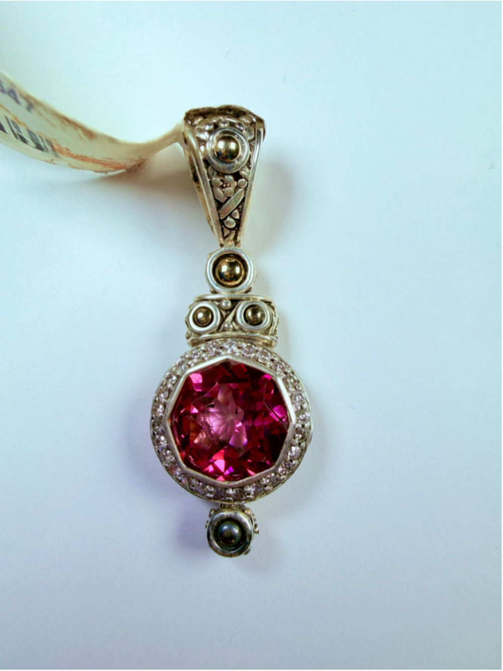 John Hardy Batu Sari Diamond & Topaz 18k & 925 Stelring Silver Pendant $1195 NWT
